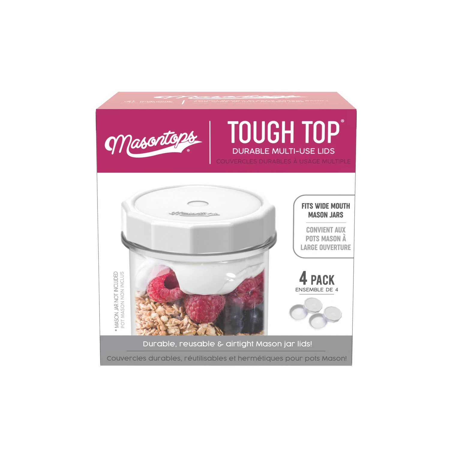 Canning Jar Plastic Lids, Wide Mouth, 4-Pk.