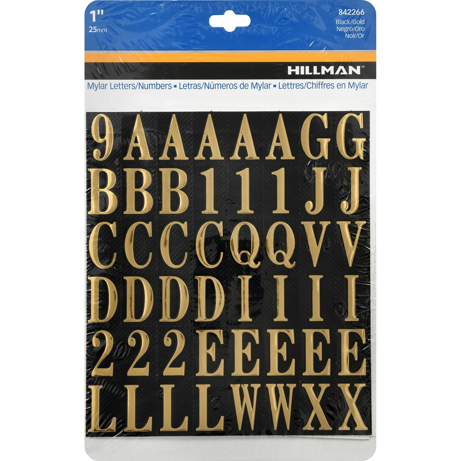 Adhesive House Address Letter & Number Pack, Black and Gold Mylar, 1-In.