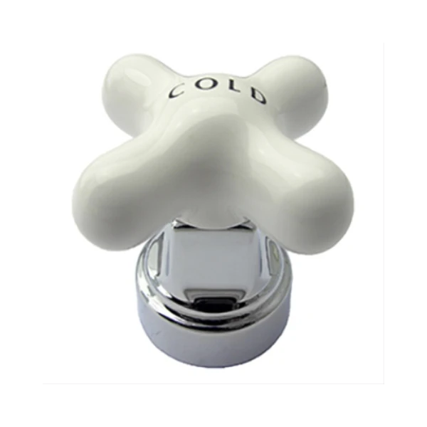 Cold Porcelain Cross Faucet Handle, Chrome Base