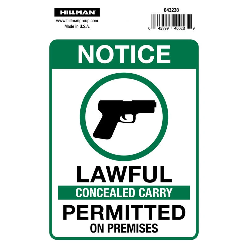 Concealed Carry Permitted Sign, Adhesive, 10 x 14-In.