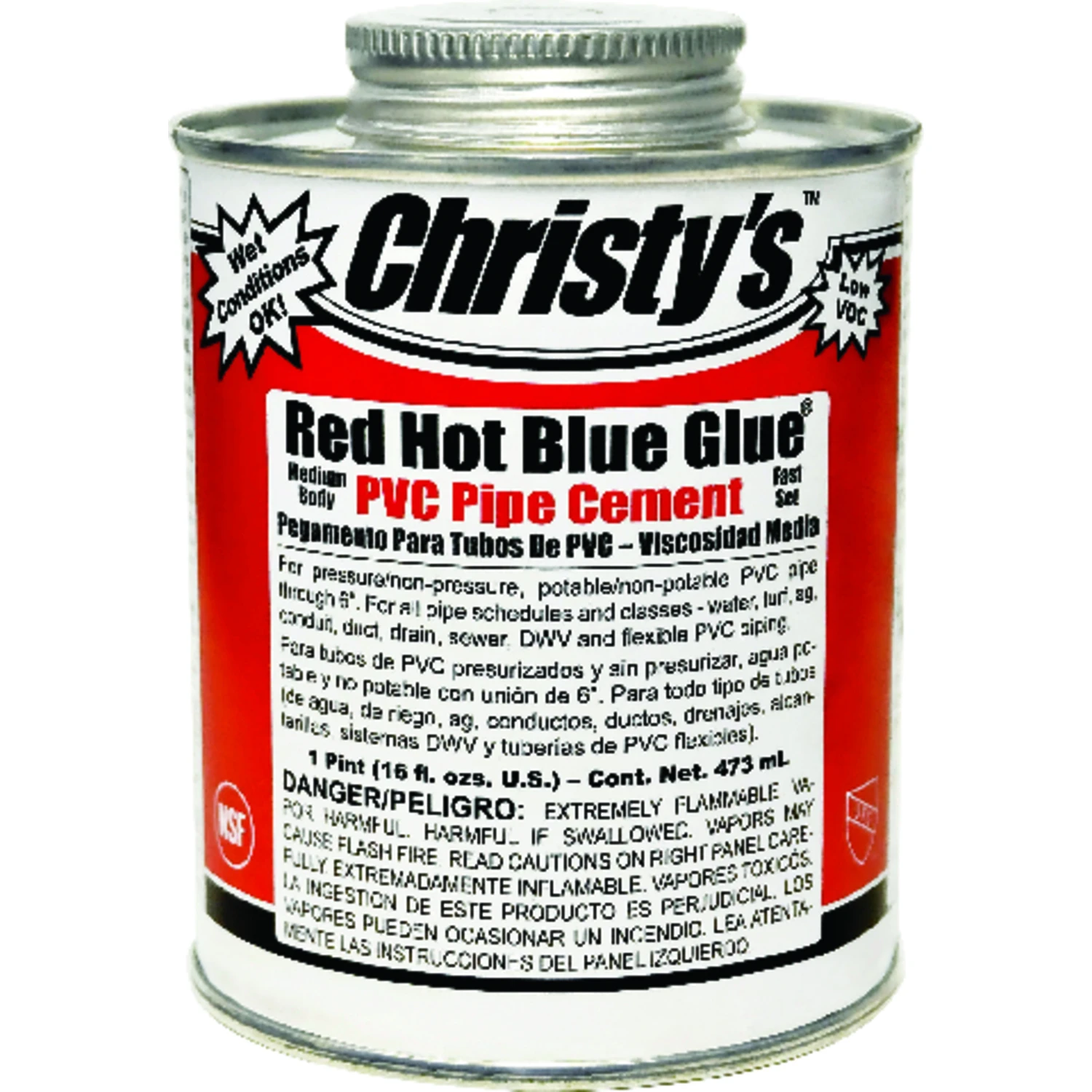 Red Hot Blue Glue PVC Pipe Cement, Low VOC, 16-oz.