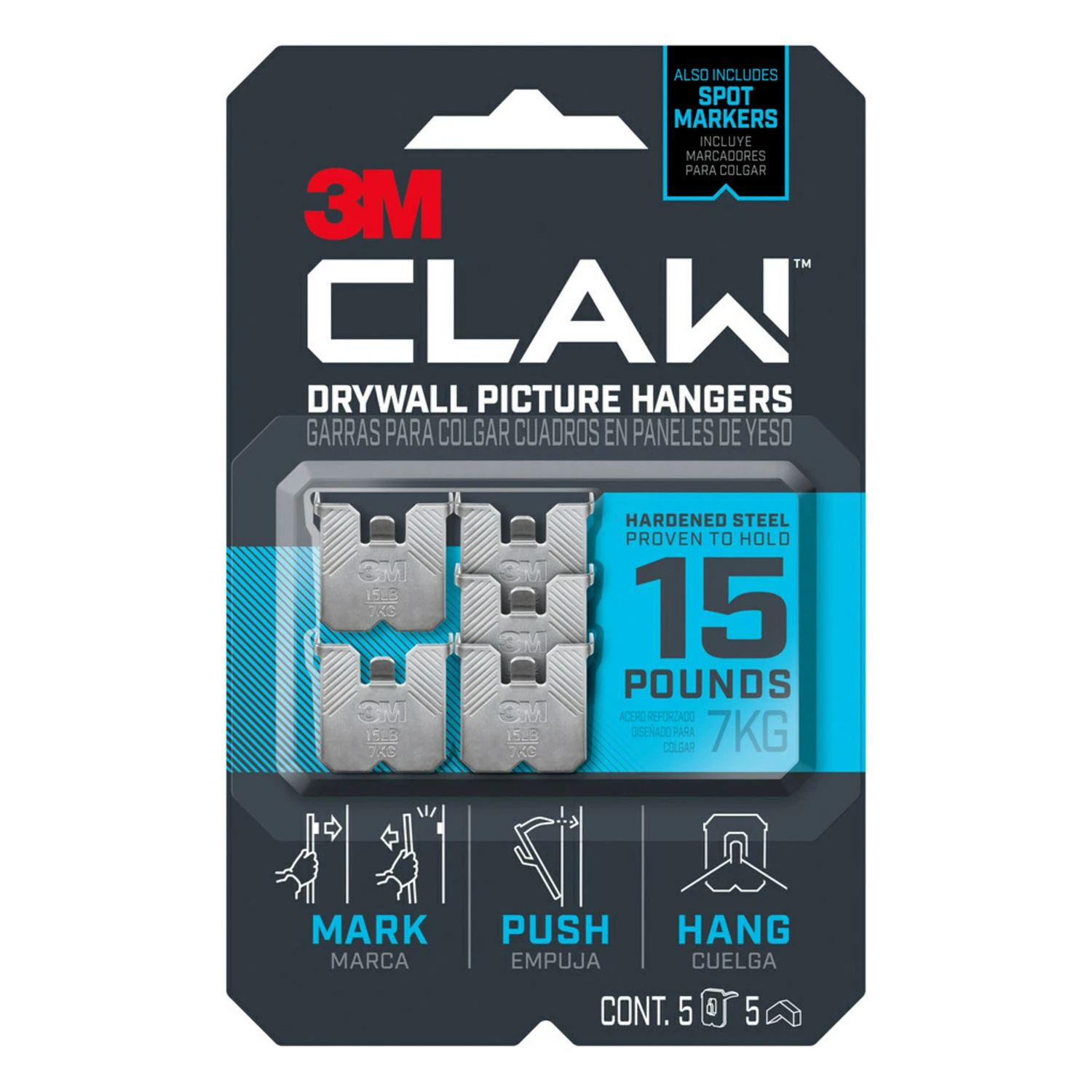 CLAW Drywall Picture Hangers & Markers, Holds 15-Lbs., 5-Pk.