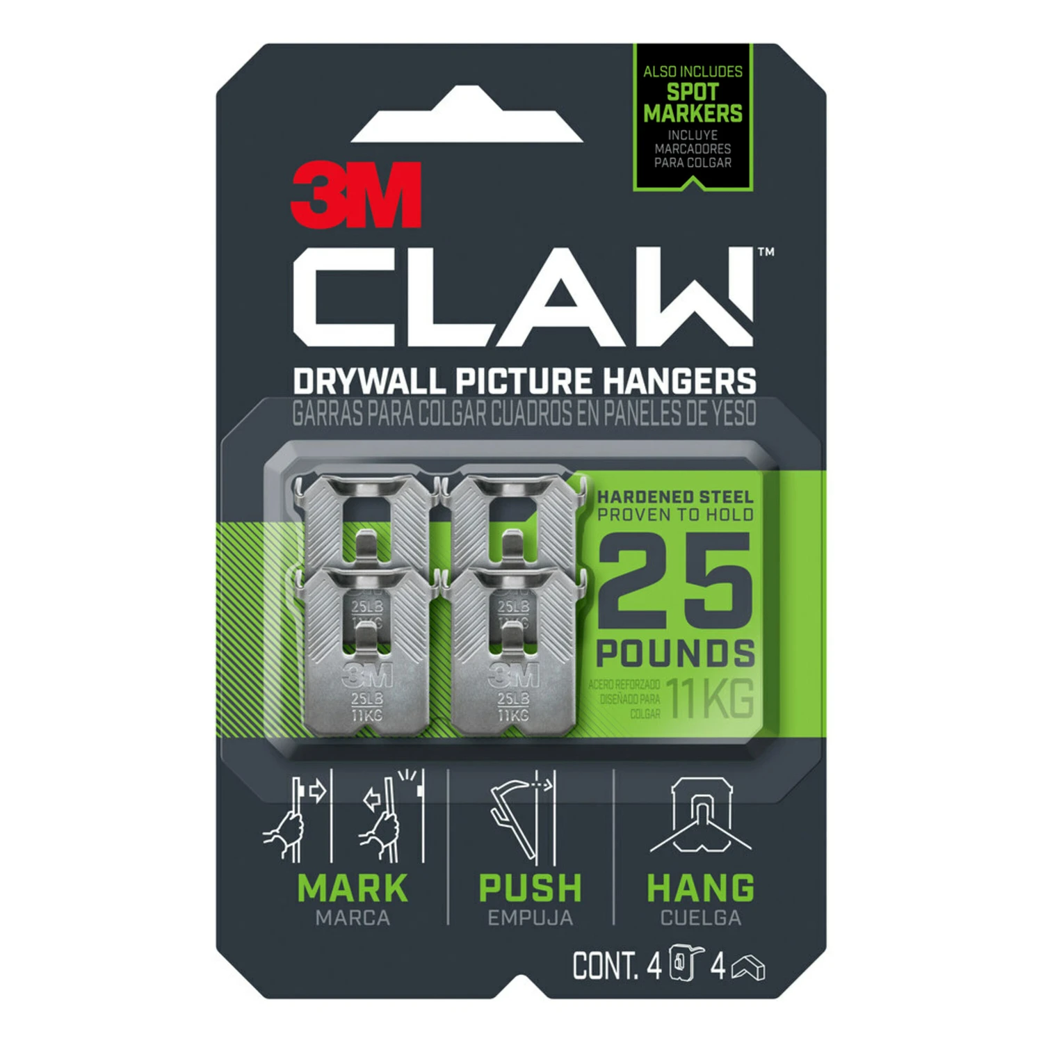 CLAW Drywall Picture Hangers & Markers, Holds 25-Lbs., 4-Pk.