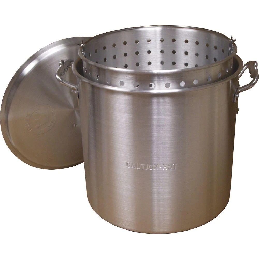 Aluminum Cooking Pot, Punched Hole Basket and Lid, 60-Qts.