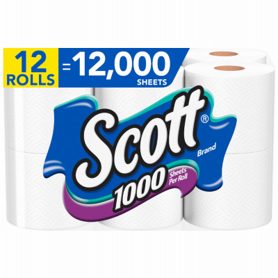 1-Ply Bath Tissue, White, 1000 Sheets Per Roll, 12-Pk.