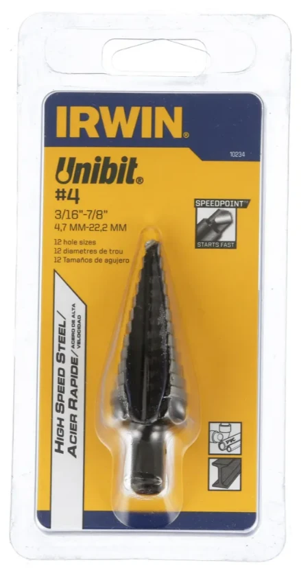 UniBit #4 Step Drill Bit, 3/16 to 7/8 In.