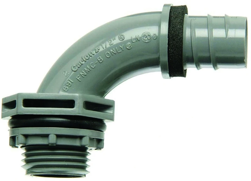 Conduit Fitting, Non-Metallic Liquid Tight Connector, 90 Degree, 1/2-In.