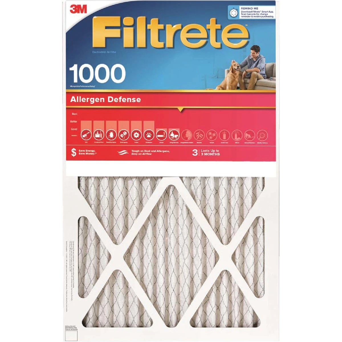 20x30 x 1 In. Micro Allergen Defense Pleated Furnace Air Filter, Red, MPR 1000, 3 Months