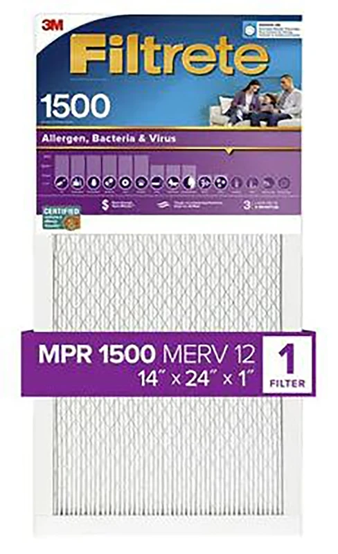 14x24 x 1 In. Ultra Allergen Pleated Furnace Air Filter, Purple, MPR 1500, 3 Months