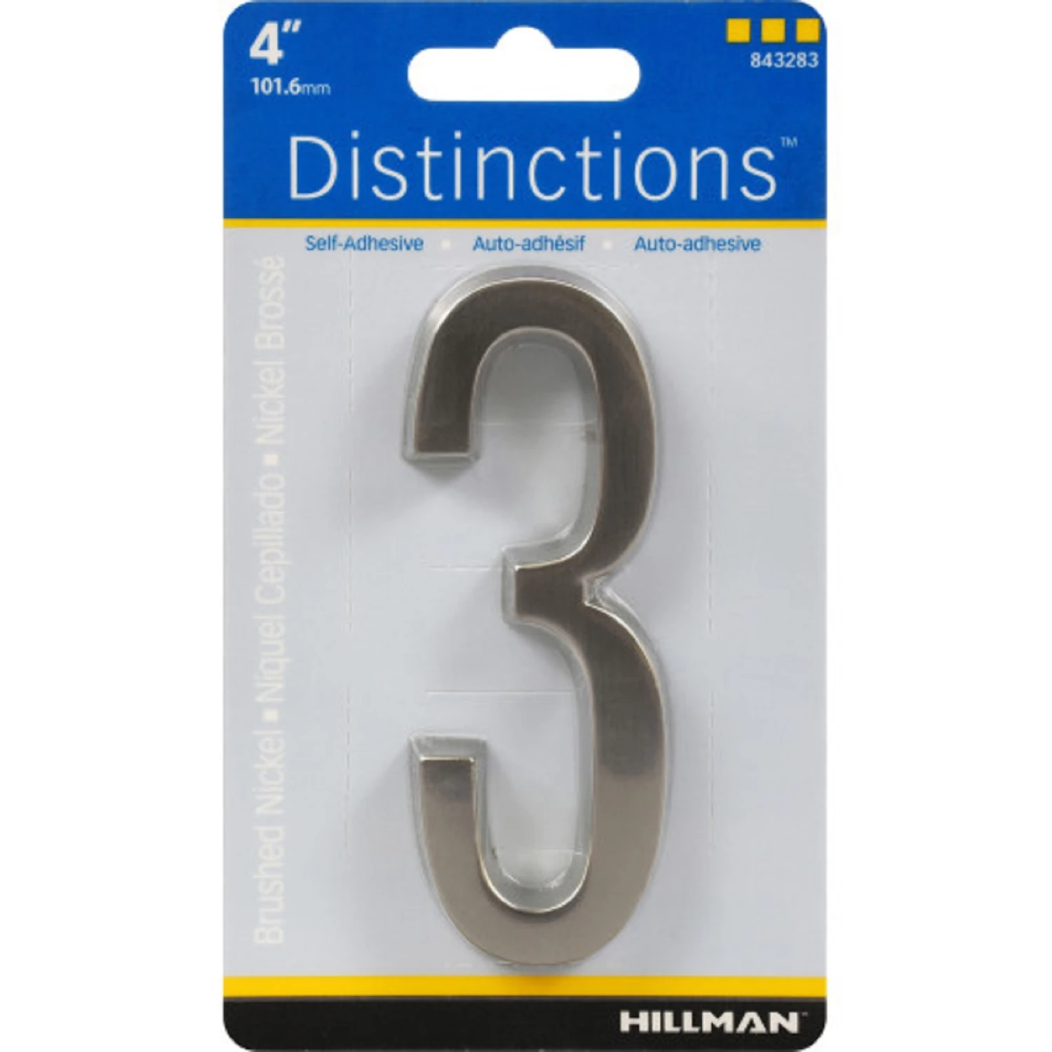 Distinctions Adhesive House Address Number 3, Nickel, 4-In.