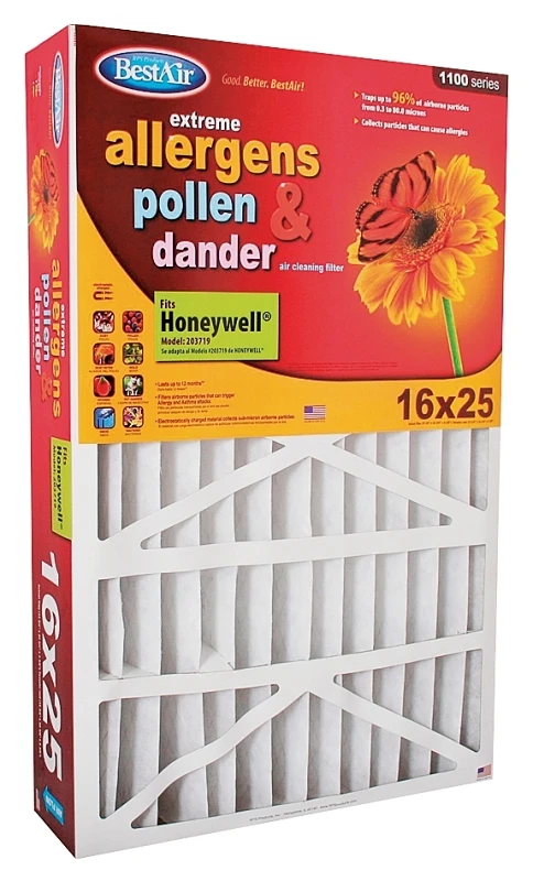 16x25 x 4 In. Honeywell Pleated Air Filter, MERV 8, Electrostatically Charged, 1 Year
