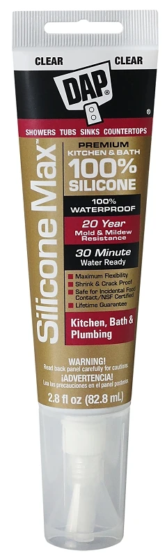 Silicone Max Premium Kitchen and Bath Sealant, 100% Silicone, Clear, 2.8-oz.