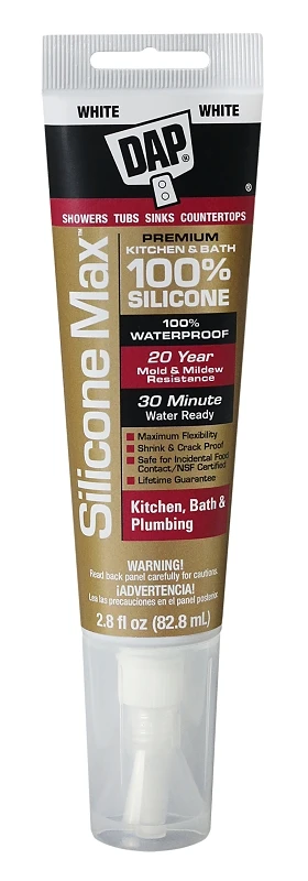 Silicone Max Premium Kitchen and Bath Sealant, 100% Silicone, White, 2.8-oz.