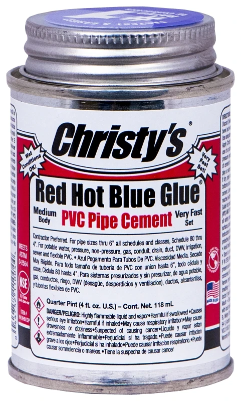Red Hot Blue Glue PVC Pipe Cement, Low VOC, 4-oz.