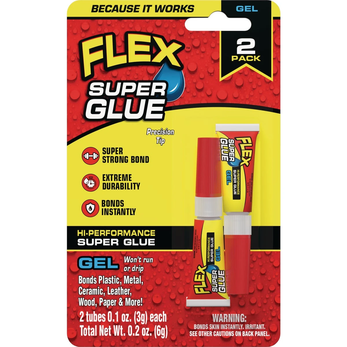 Flex Super Glue Gel, 3g Tubes, 2-Pk.