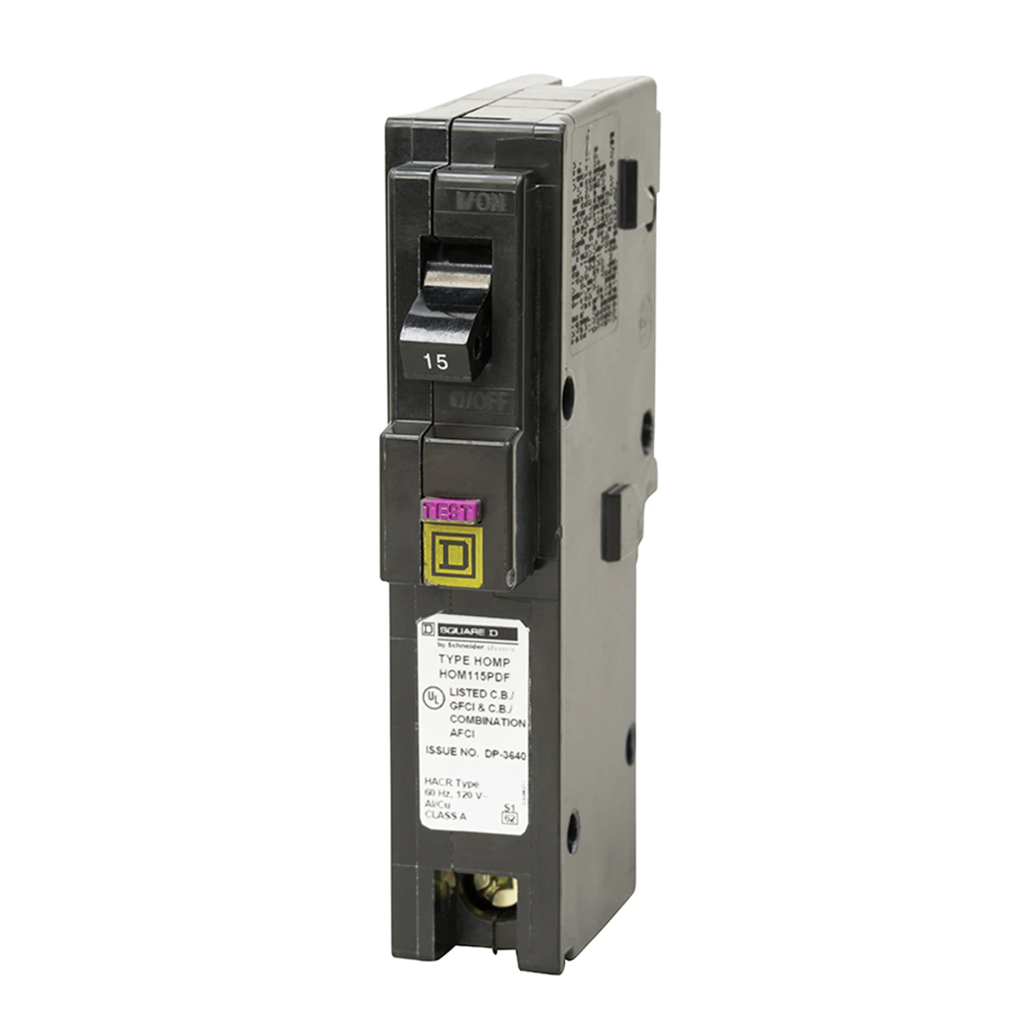 Homeline Single Pole Circuit Breaker, Dual Function, 15-Amp