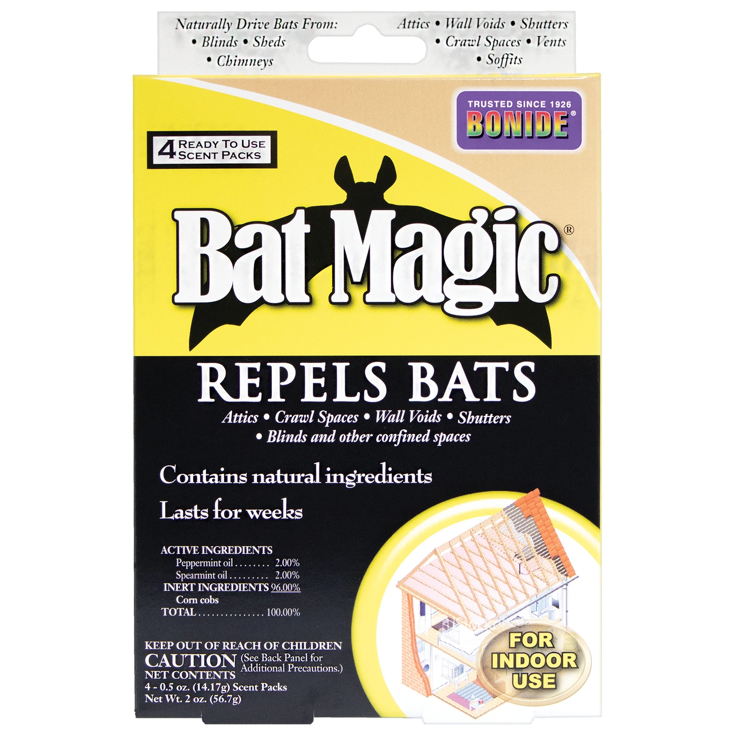 Bat Magic Indoor Bat Repellent, Peppermint Oil Scent, 4 Ready-to-Use Packs