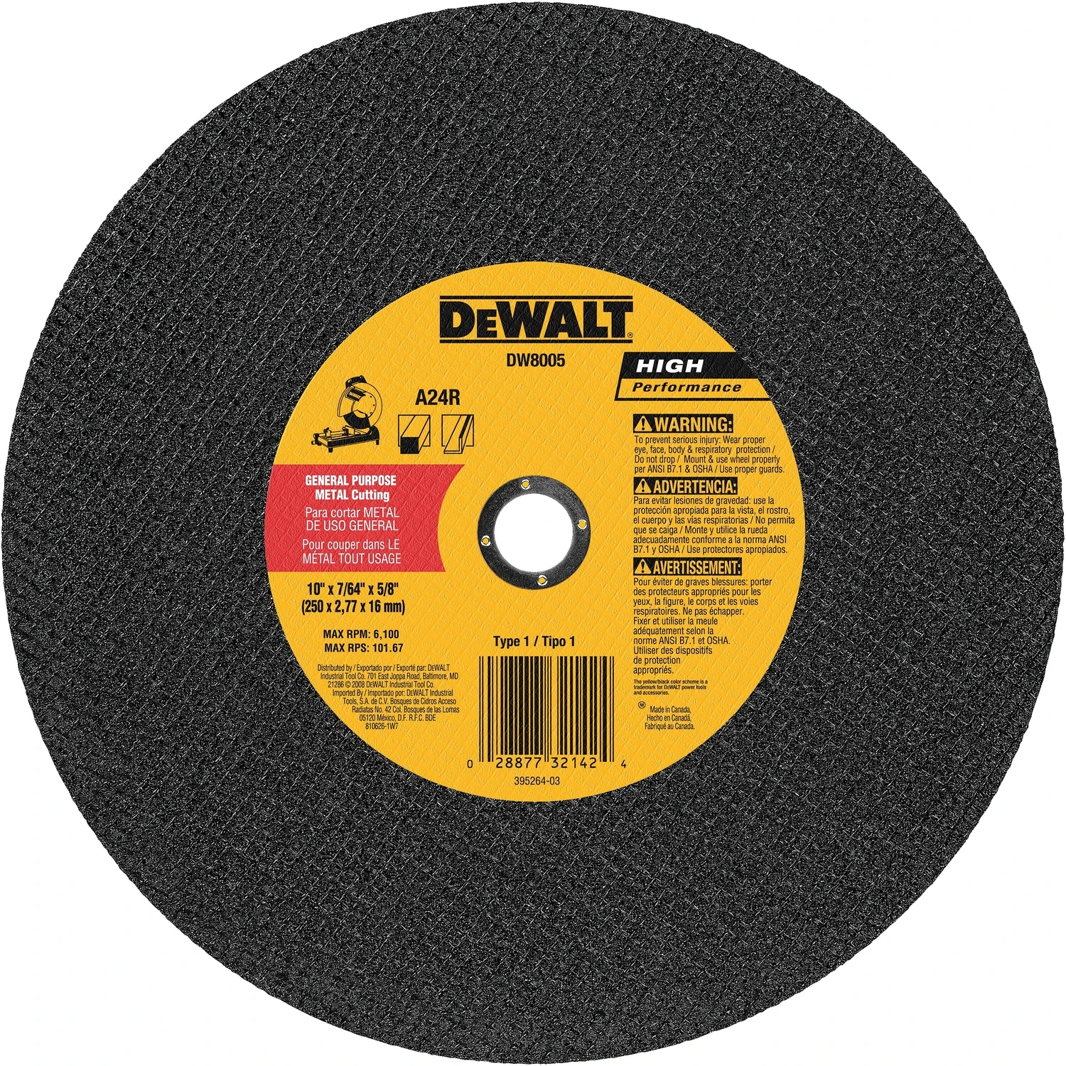 General Purpose Metal Chop Saw Wheel, 10 x 7/64 x 5/8 In.
