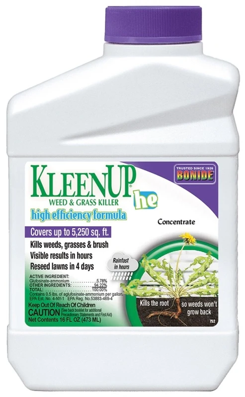 KleenUP he Weed & Grass Killer High Efficiency Formula, Fast Acting Formula Kills Weeds & Roots, 16 oz. Concentrate