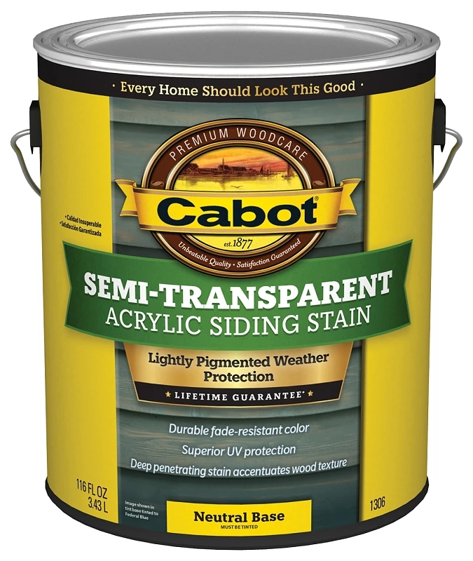 Water Based Exterior Wood Stain, Semi-Transparent Neutral Tint Base, 1-Gallon