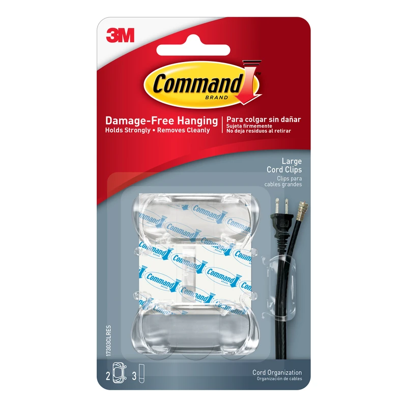 Clear Large Cord Clips, 2 Clips, 3 Strips/Pack