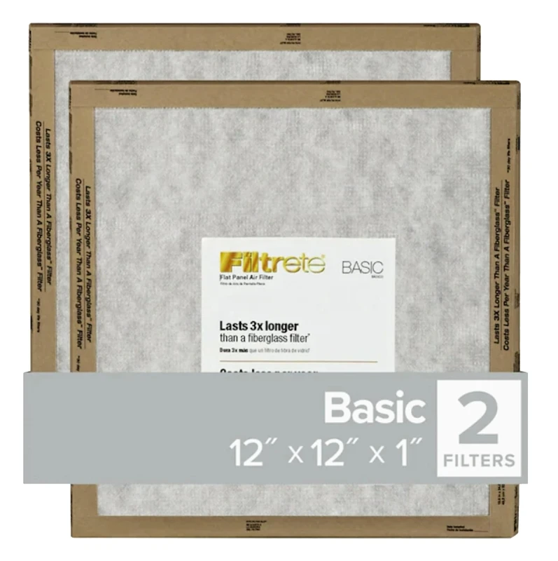 12x12 x 1 In. Flat Panel Air Filter, 2-Pk.