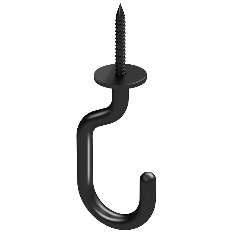 Modern Ceiling J Hook, Black, 50-Lb. Load, 3-11/32 In.