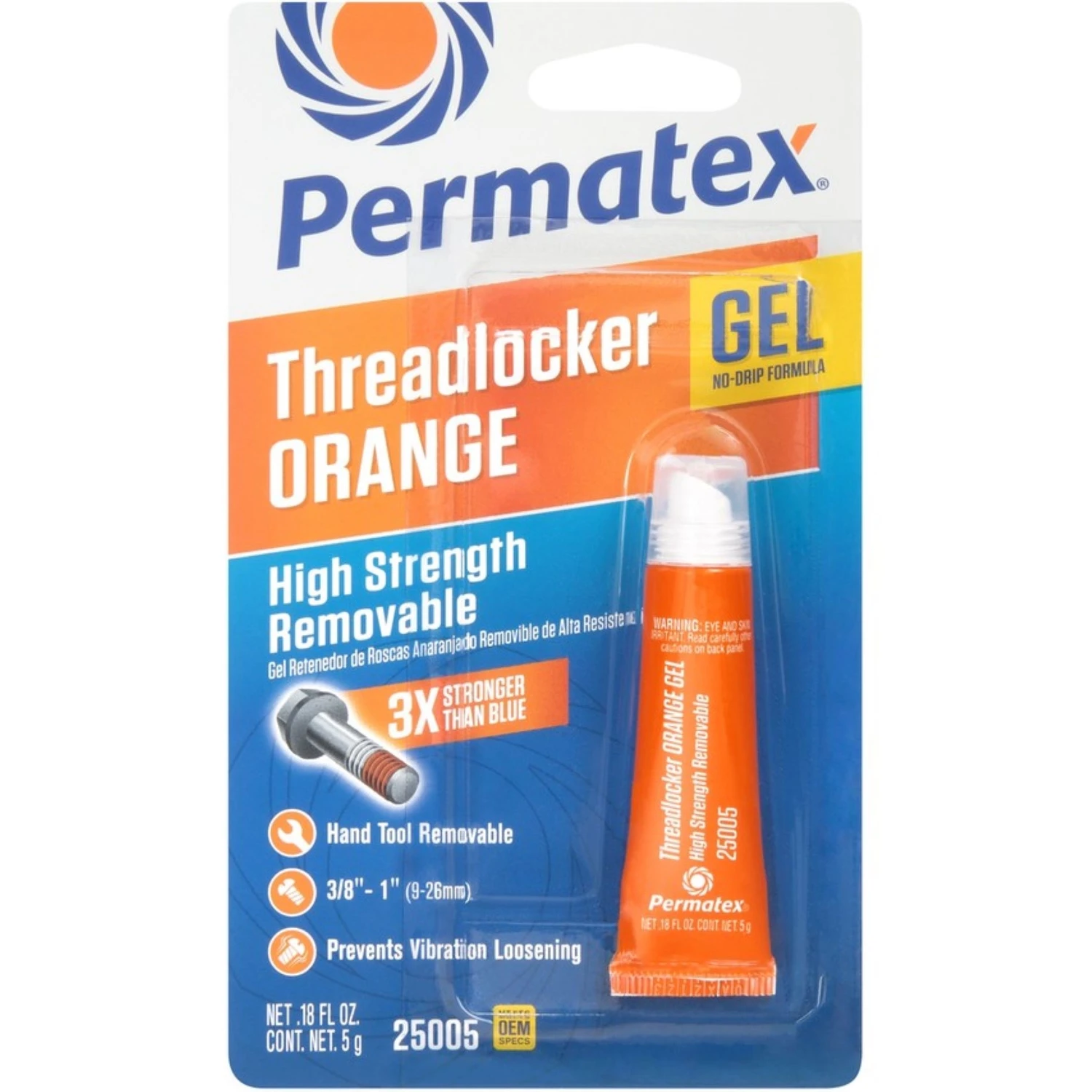 Orange Threadlocker Gel, High Strength Removable, 5g