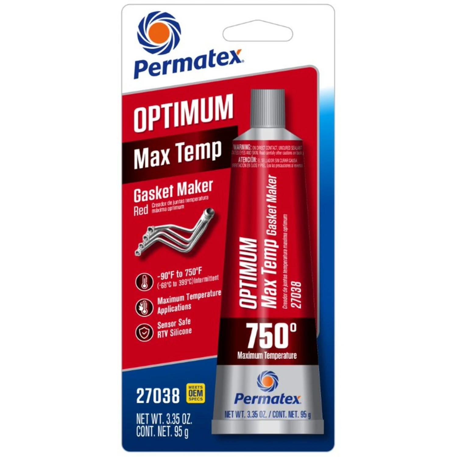 Optimum Max Temperature Gasket Maker, Easy-Disassembly, Red, 3.35 oz.