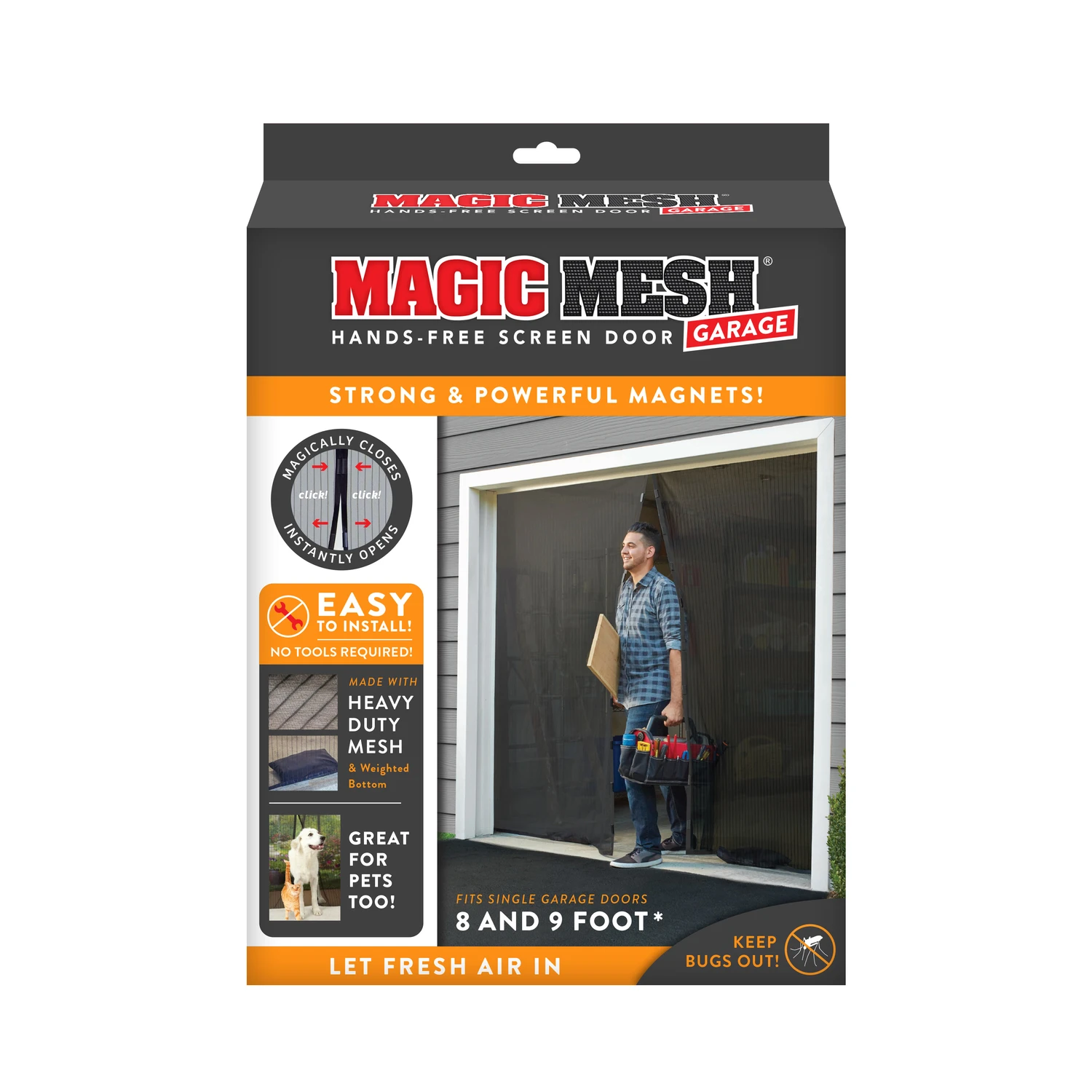 Garage Hands-Free Screen Door, Fits Single Garage Doors, As Seen On TV