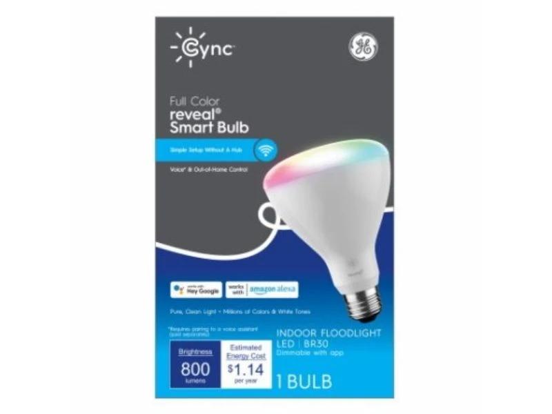 GE CYNC Reveal HD+ Smart LED Light Bulb, 9.5W, BR30, Dimmable, Millions of Colors