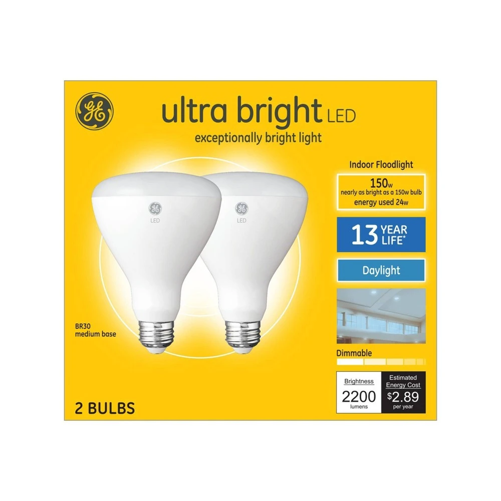 Ultra Bright LED Light Bulb, Daylight, Frosted, BR30 Medium Base, 20 Watt, 2-Pk.