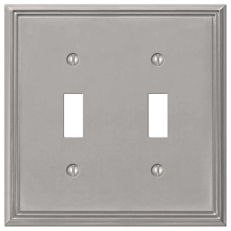 Metro Wall Plate, Brushed Nickel, Metal, 2 Toggle