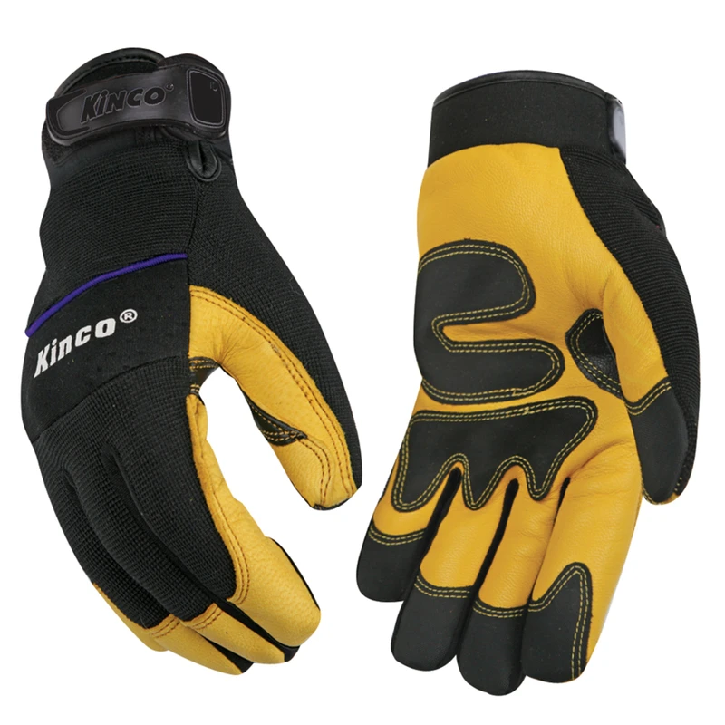 Goatskin Leather Driving Gloves, Thermal Lined, Black/Yellow, Men's L