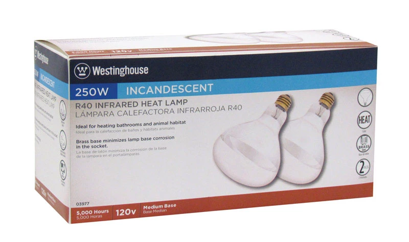 Infrared Incandescent Heat Lamp, R40, 250 Watts, 2-Pk.