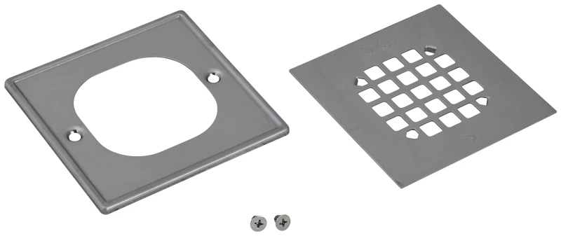 Shower Strainer With Ring, Polished Stainless Steel, Square