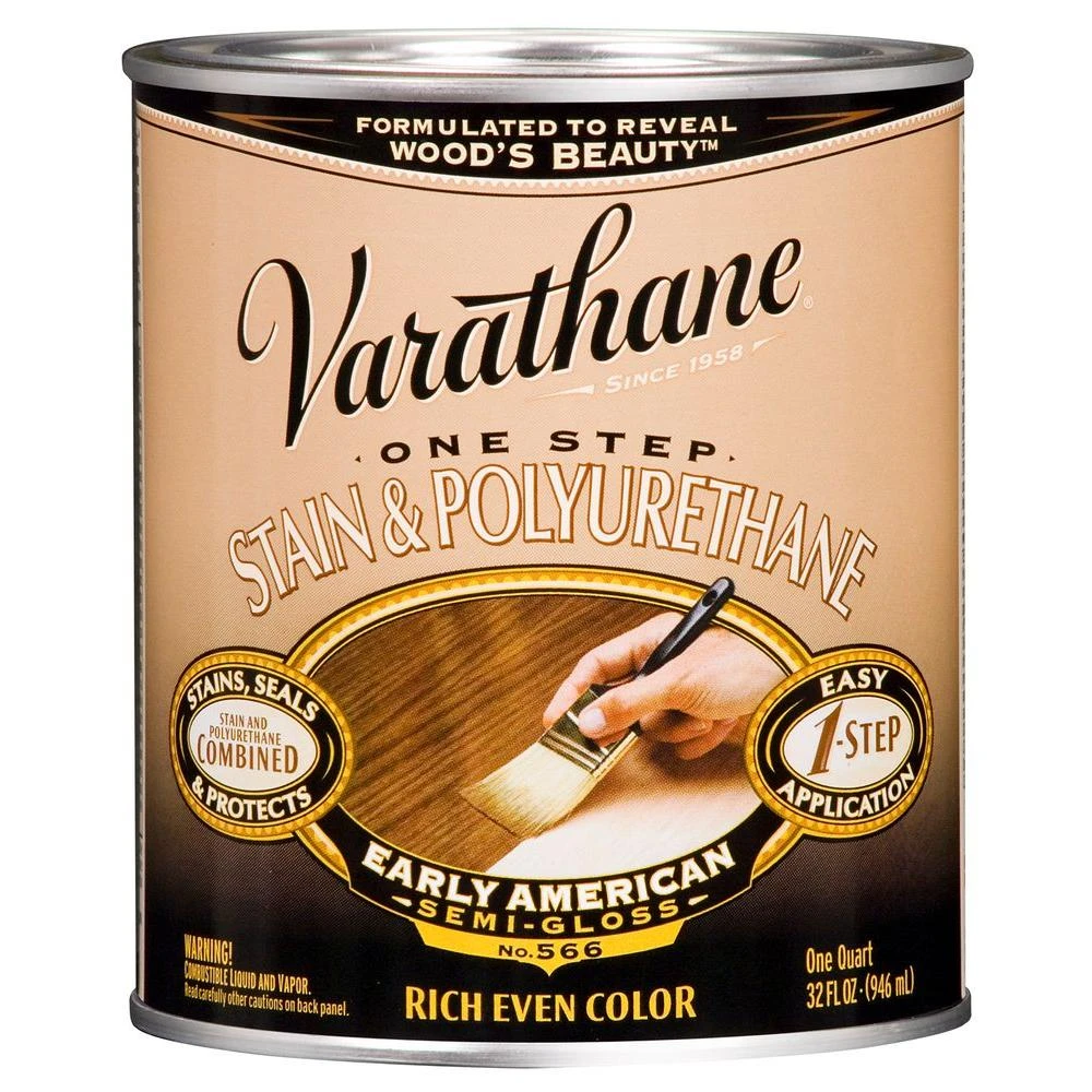 Stain & Polyurethane, Oil-Based, Semi Gloss Early American, 1-Qt.