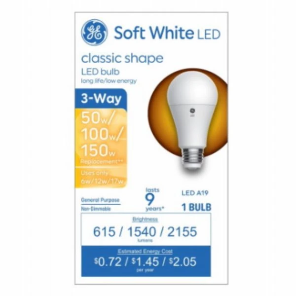 LED 3-Way Light Bulb, A19 Medium Base, Soft White, 6/12/17 Watt
