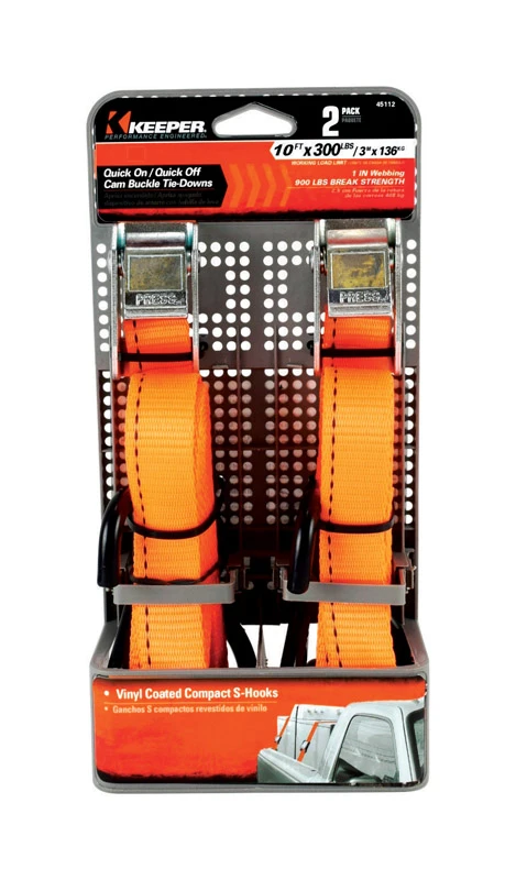 Cam Buckle Tie Down, 1 In. x 10 Ft., 2-Pk.