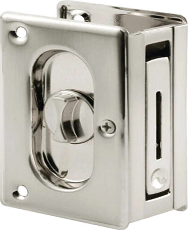 Pocket Door Privacy Lock & Pull, Satin Nickel