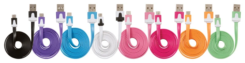Micro USB Flat Charging Cable Charger, Assorted Colors, 3-Ft.