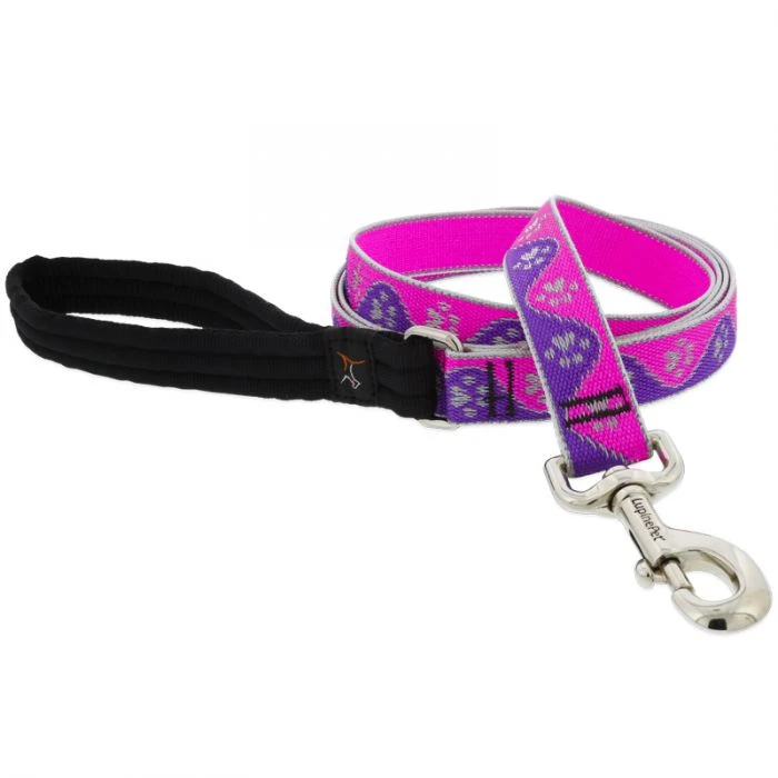 Dog Leash, Reflective Pink Paws Pattern, 1-In. x 6-Ft.