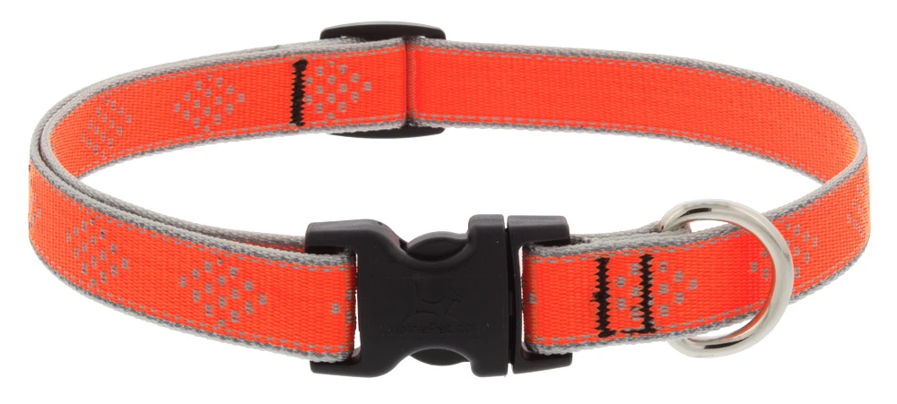 Adjustable Medium Dog Collar, Reflective Orange Diamond Pattern, 3/4 x 13 - 22-In.