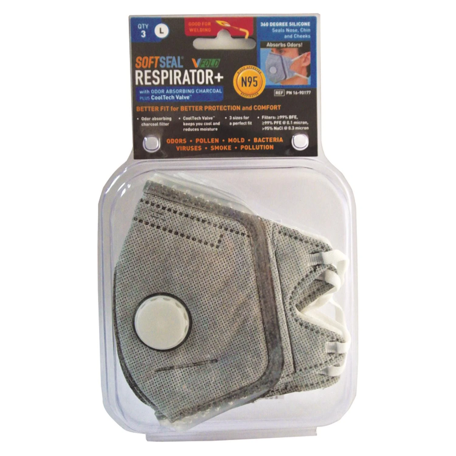 N95 V-Fold Face Mask, Non Medical, Large, 3-Pk.