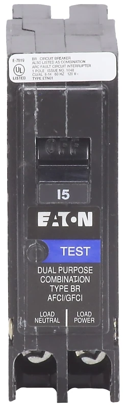 Single Pole AFCI/GFCI Type BR Circuit Breaker, 15-Amp