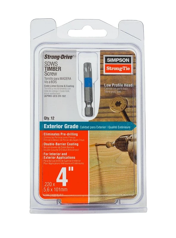 Strong-Drive SDWS Timber Screw, 0.220 x 4 In., Double Barrier Coating, 12-Pk.