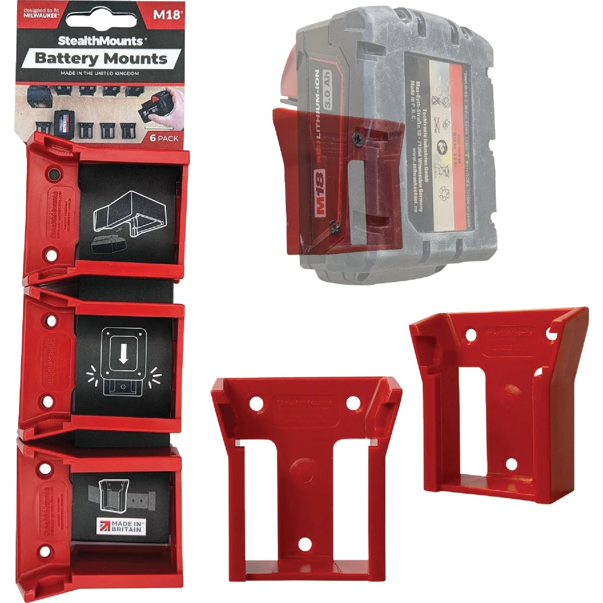 Milwaukee M18 Red Battery Mounts, 6-Pk.