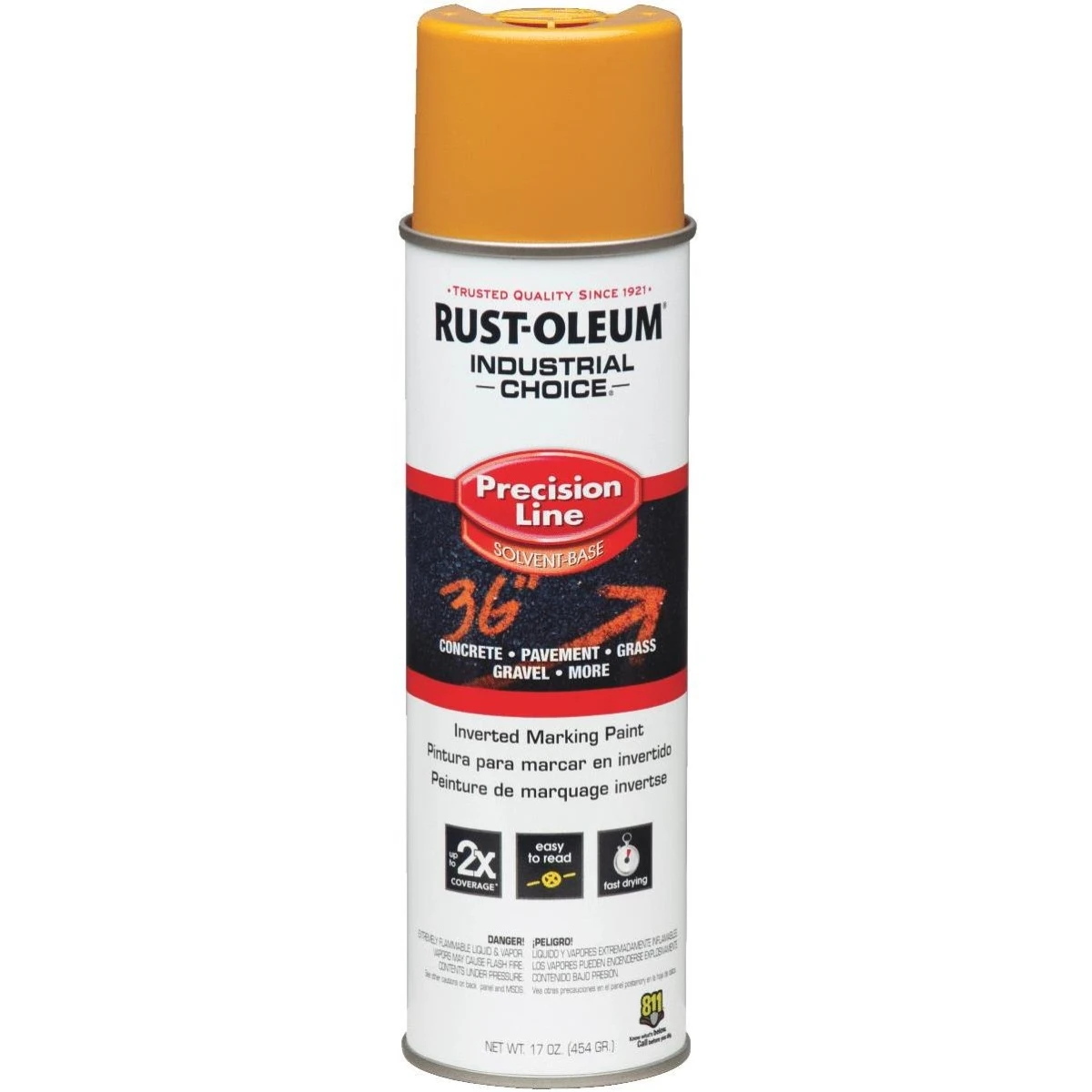 Industrial Choice Precision Line Inverted Aerosol Marking Paint, Caution Yellow, 17-oz.