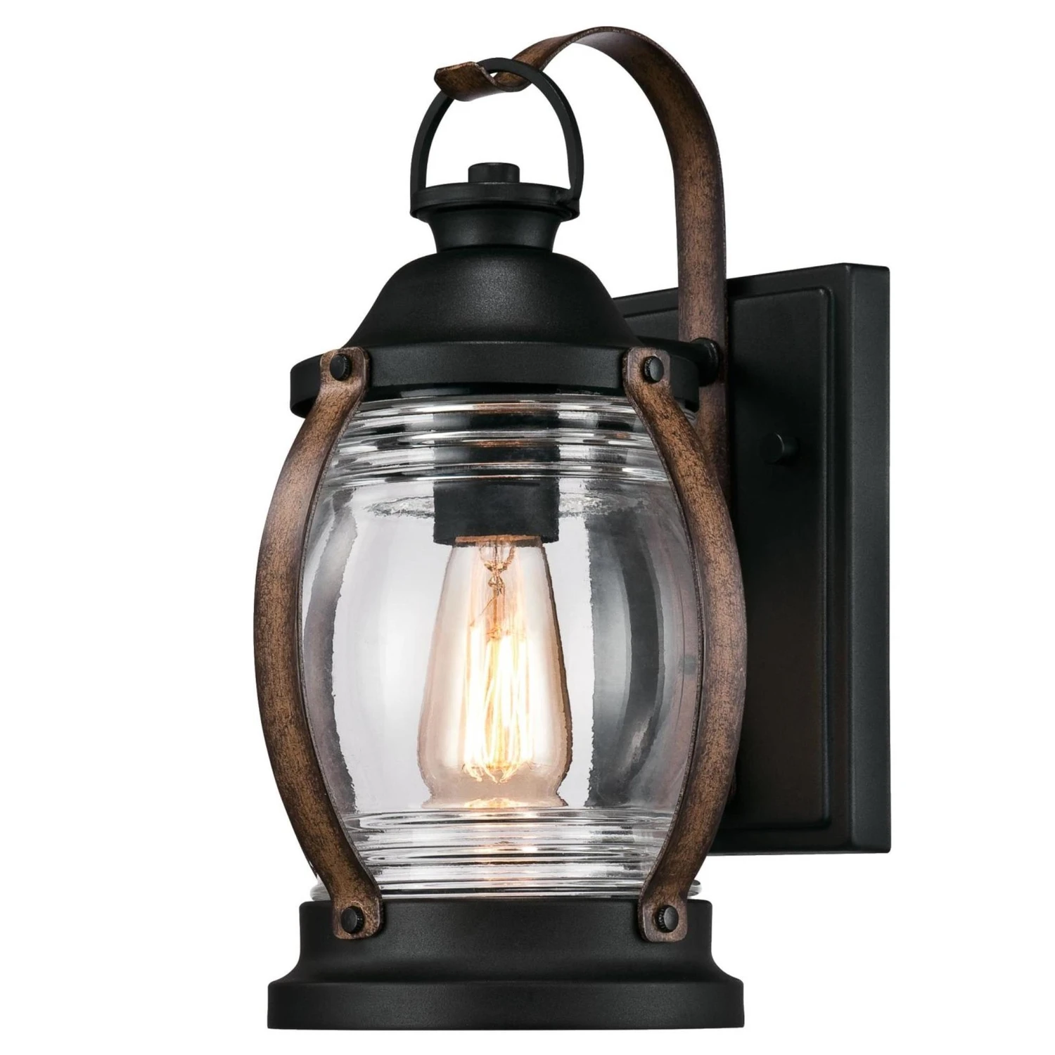 Canyon Outdoor Wall Fixture, 1 Light, Black and Barnwood Finish