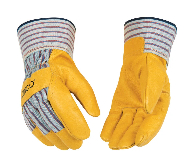 Cotton Blend Canvas Gloves, Grain Leather Palm, Tan, Men's L